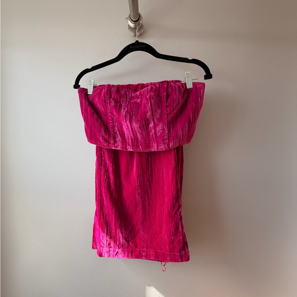 Nasty Gal Fuchsia Velvet Bandeau and Wide Leg Pants Set